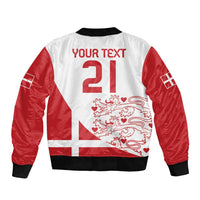 Unisex white and red football bomber jacket, back print 'YOUR TEXT' with 21, ribbed hem
