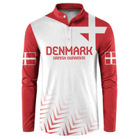 Red and white Denmark football button sweatshirt with polo collar and front graphic