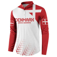 Red and white Denmark football button sweatshirt, chest logo and flag print