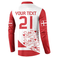 Back of red and white football sweatshirt with 'YOUR TEXT 21' graphic and crest