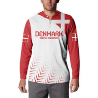 Red and white Denmark football button sweatshirt, front logo and flag print