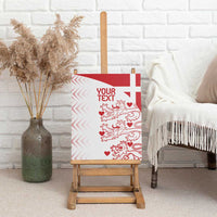 Red-and-white canvas wall art featuring “YOUR TEXT” and red lions with hearts.