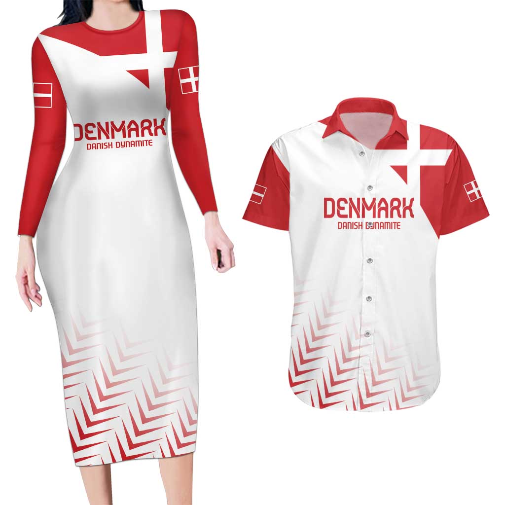 Custom Denmark Football Couples Matching Long Sleeve Bodycon Dress and Hawaiian Shirt Come On Danish Dynamite LT9 - Wonder Print Shop