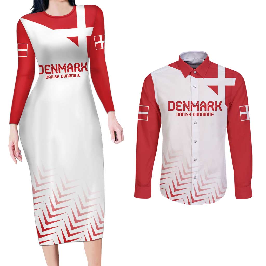 Custom Denmark Football Couples Matching Long Sleeve Bodycon Dress and Long Sleeve Button Shirt Come On Danish Dynamite LT9 - Wonder Print Shop