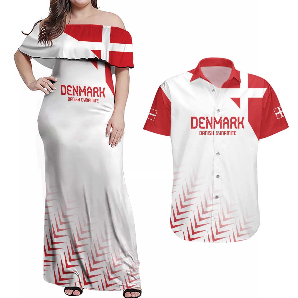 Custom Denmark Football Couples Matching Off Shoulder Maxi Dress and Hawaiian Shirt Come On Danish Dynamite LT9 - Wonder Print Shop