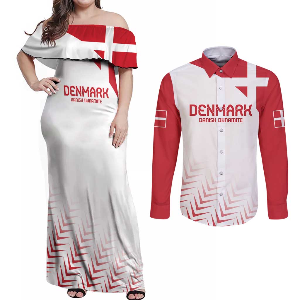 Custom Denmark Football Couples Matching Off Shoulder Maxi Dress and Long Sleeve Button Shirt Come On Danish Dynamite LT9 - Wonder Print Shop