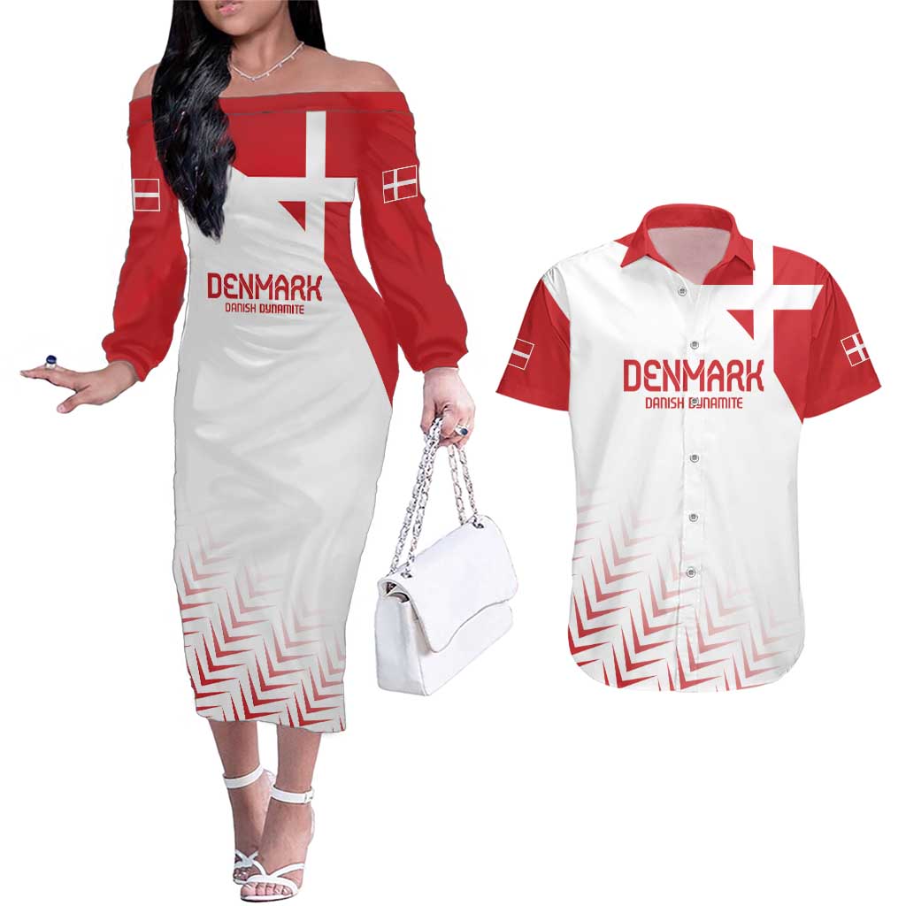 Custom Denmark Football Couples Matching Off The Shoulder Long Sleeve Dress and Hawaiian Shirt Come On Danish Dynamite LT9 - Wonder Print Shop