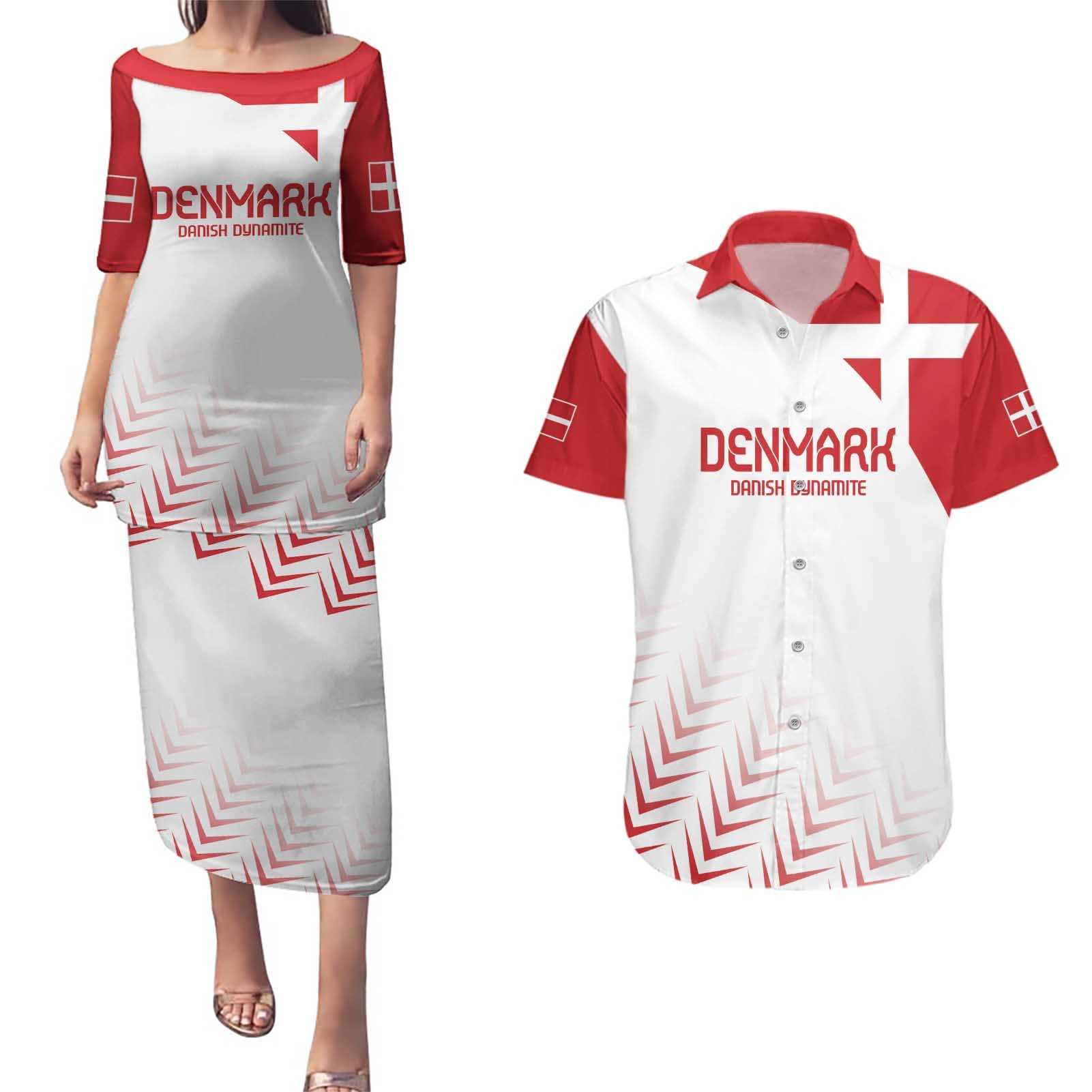 Custom Denmark Football Couples Matching Puletasi and Hawaiian Shirt Come On Danish Dynamite LT9 - Wonder Print Shop