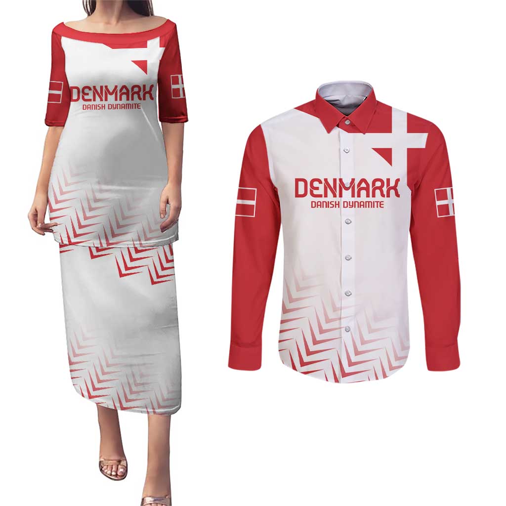 Custom Denmark Football Couples Matching Puletasi and Long Sleeve Button Shirt Come On Danish Dynamite LT9 - Wonder Print Shop