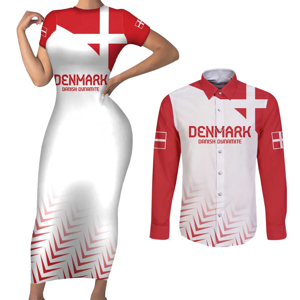 Custom Denmark Football Couples Matching Short Sleeve Bodycon Dress and Long Sleeve Button Shirt Come On Danish Dynamite LT9 - Wonder Print Shop