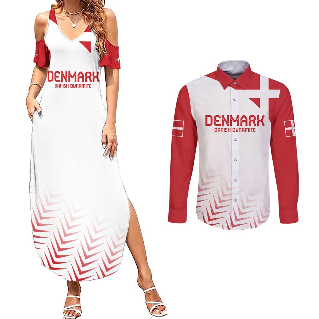 Custom Denmark Football Couples Matching Summer Maxi Dress and Long Sleeve Button Shirt Come On Danish Dynamite LT9 - Wonder Print Shop