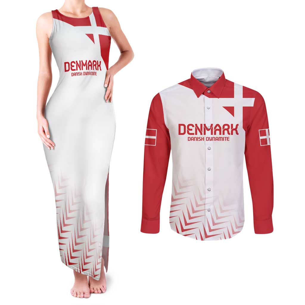 Custom Denmark Football Couples Matching Tank Maxi Dress and Long Sleeve Button Shirt Come On Danish Dynamite LT9 - Wonder Print Shop