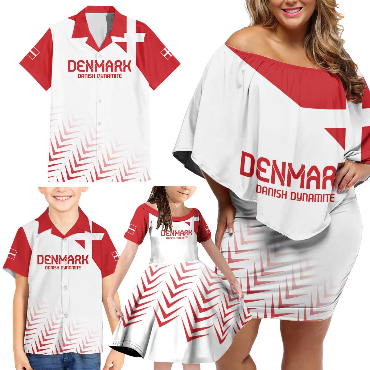 Custom Denmark Football Family Matching Off Shoulder Short Dress and Hawaiian Shirt Come On Danish Dynamite LT9 - Wonder Print Shop