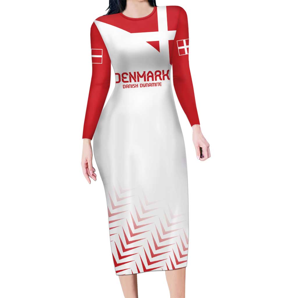 Custom Denmark Football Long Sleeve Bodycon Dress Come On Danish Dynamite - Wonder Print Shop