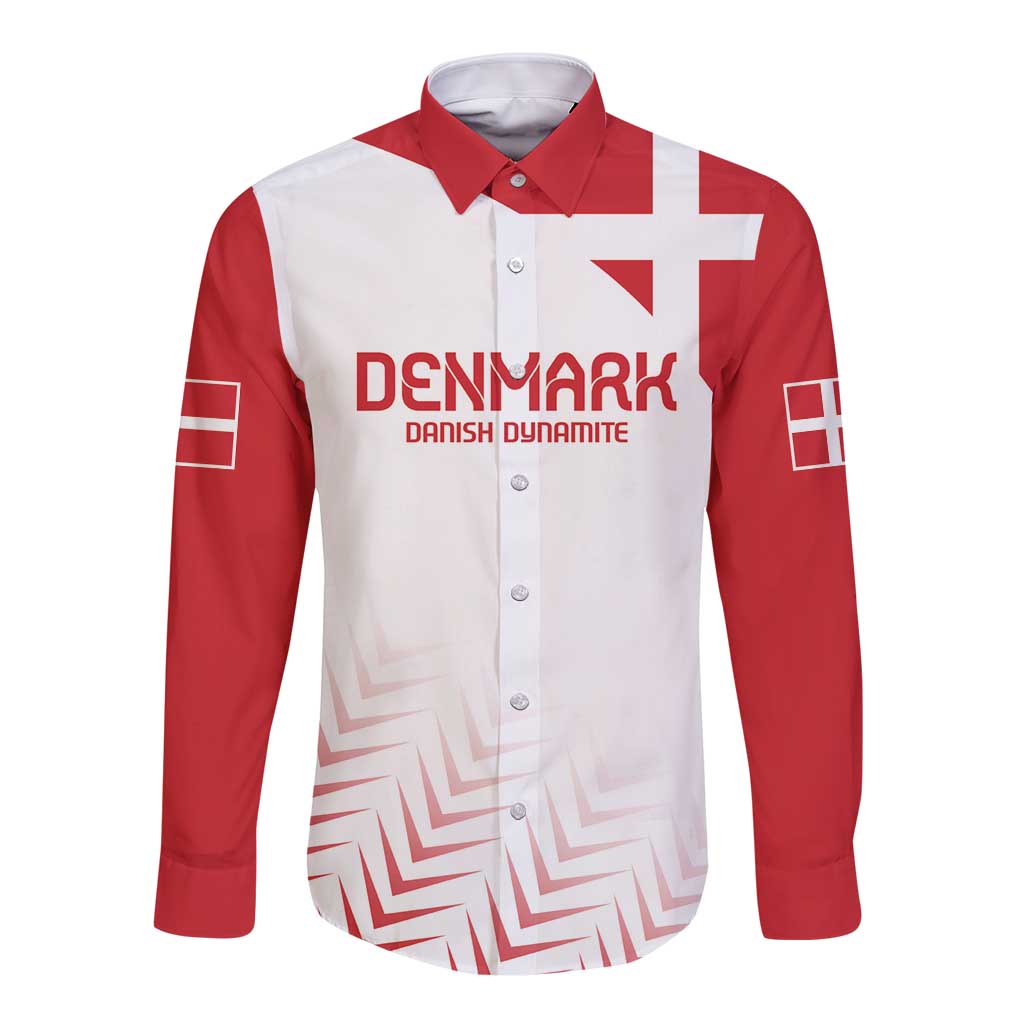 Denmark football long-sleeve button shirt, white/red with crest and front graphic
