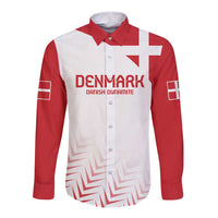 Denmark football long-sleeve button shirt, white/red with crest and front graphic