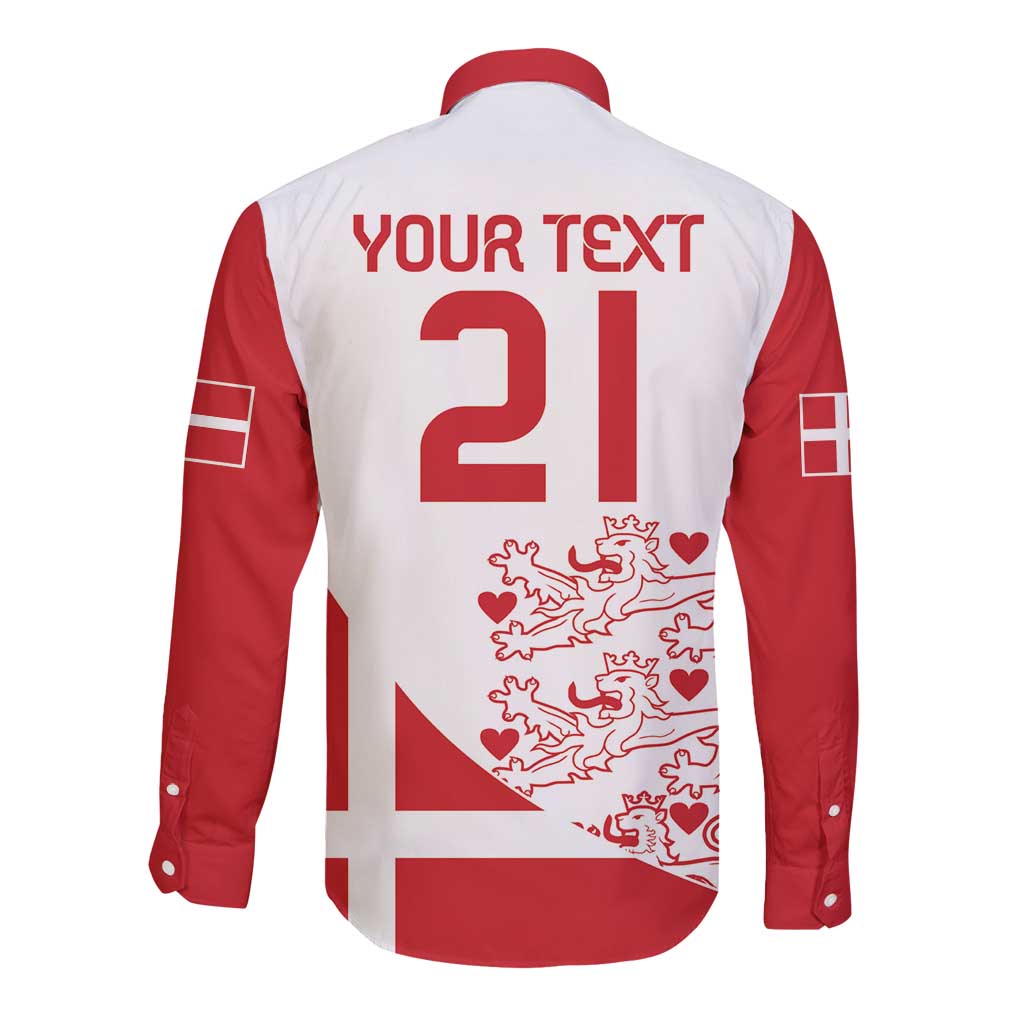 Denmark football long-sleeve button shirt, back print "YOUR TEXT" with number 21 and crest