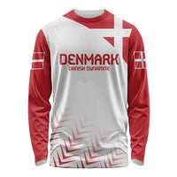Custom Denmark football long sleeve shirt, white with red sleeves and Denmark logo