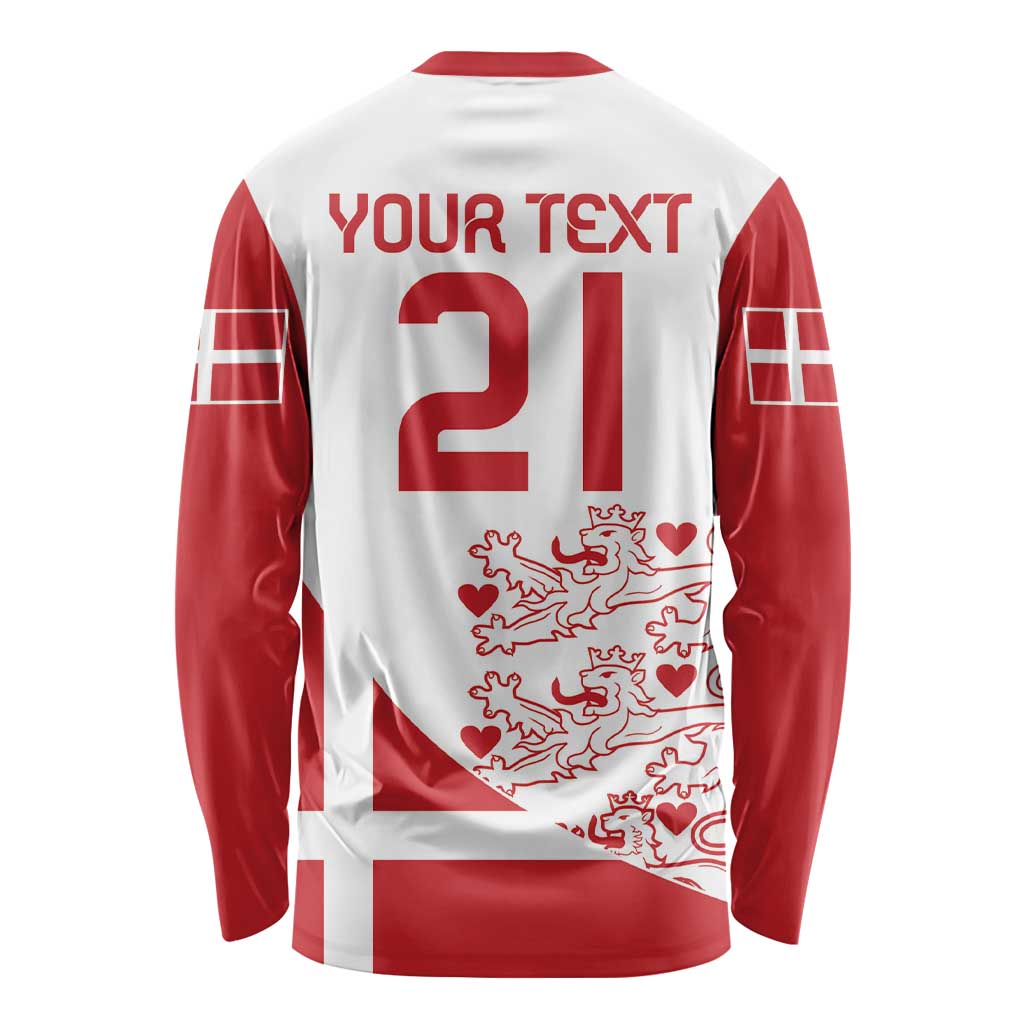 Custom Denmark football long sleeve shirt, back with red number 21, lion and hearts