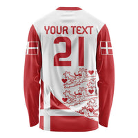 Custom Denmark football long sleeve shirt, back with red number 21, lion and hearts
