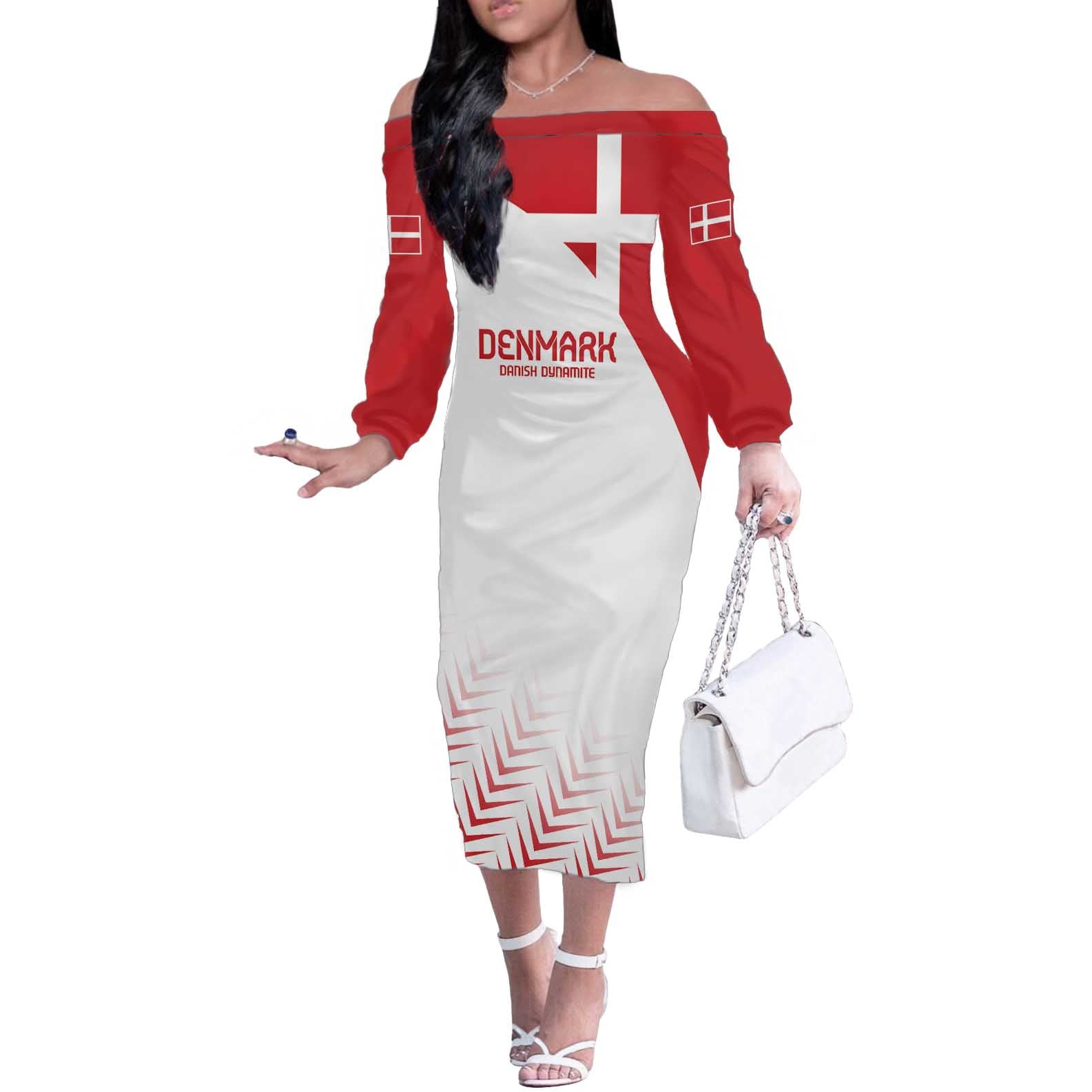 Custom Denmark Football Off The Shoulder Long Sleeve Dress Come On Danish Dynamite - Wonder Print Shop