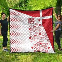 Custom Denmark football quilt with red and white flag design, hearts, and custom text