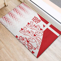 Denmark-style rubber doormat with red border, white cross, 'YOUR TEXT', and lions.