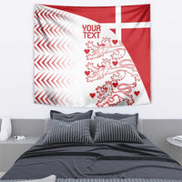 Custom Denmark football tapestry showing red-and-white cross, lion crest, and YOUR TEXT placeholder