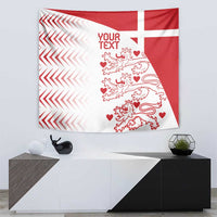 Custom Denmark football tapestry with red background, white cross, and lion crest artwork with YOUR TEXT