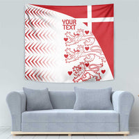 Custom Denmark football tapestry featuring white zigzag pattern, red field, lion crest, and YOUR TEXT