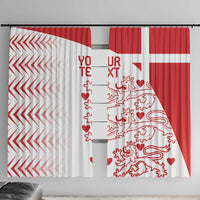 Red-and-white Denmark football window curtains with heart-and-lion design, full width