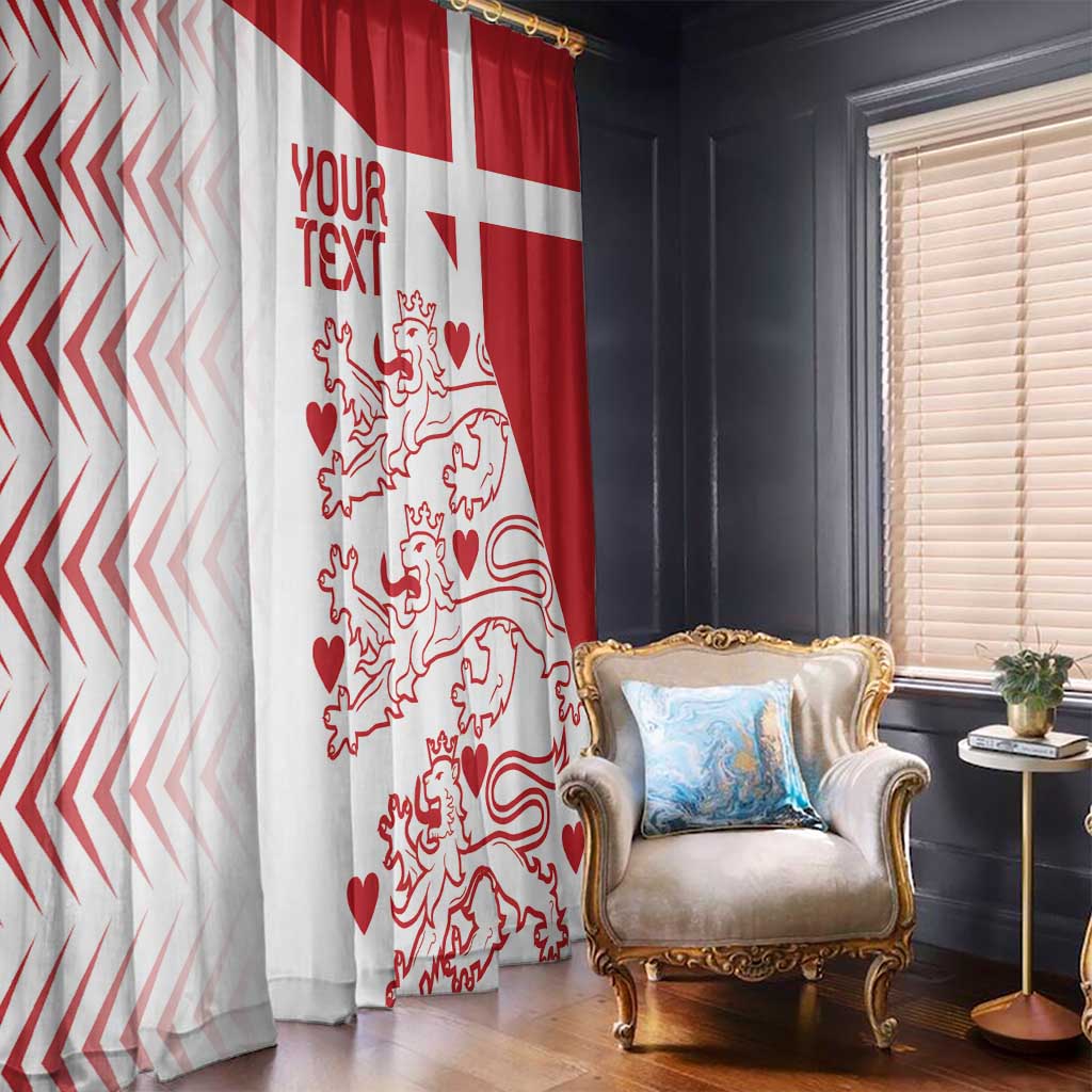 Denmark-themed window curtain with red-and-white lion and heart print, floor length