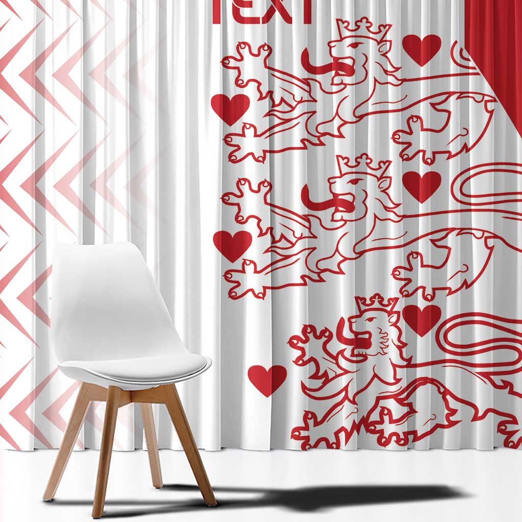 Close view of red-and-white patterned Denmark football window curtain fabric