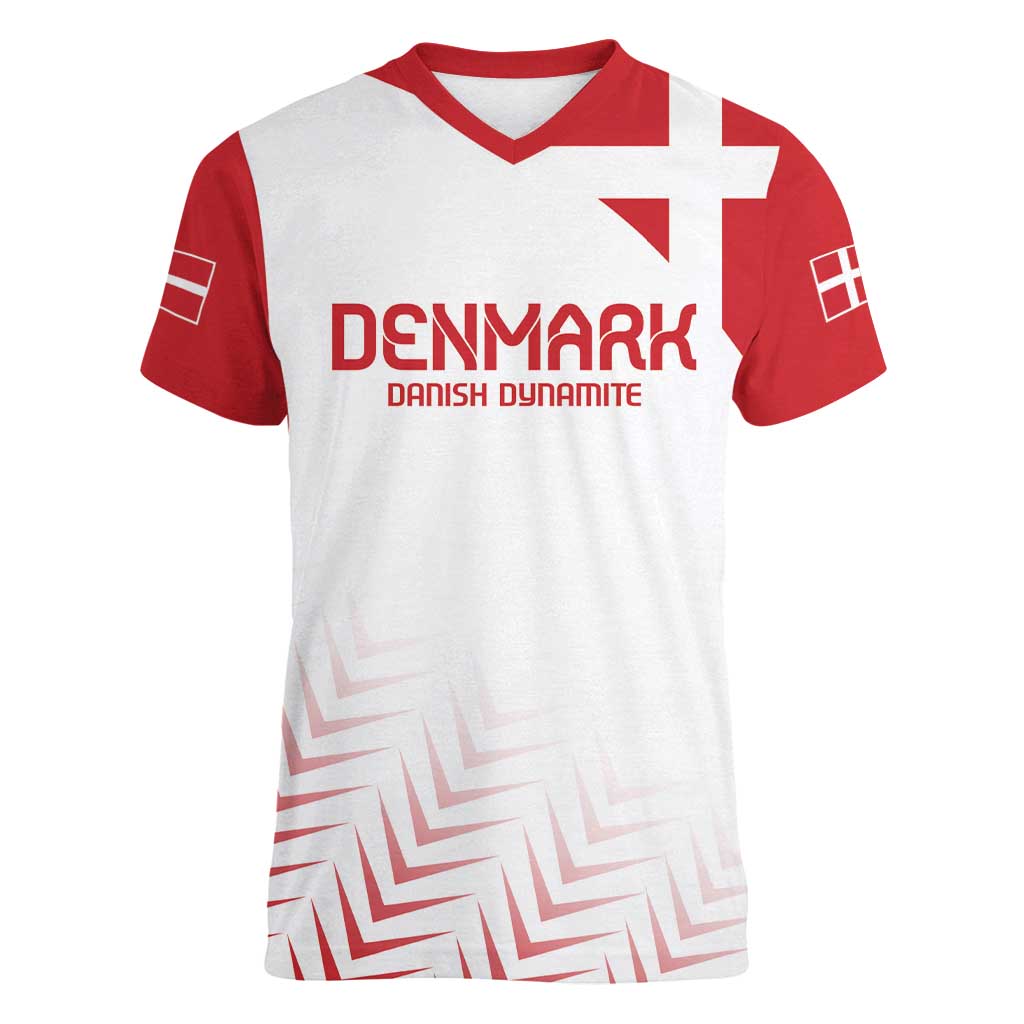 Custom Denmark Football Women V-Neck T-Shirt Come On Danish Dynamite