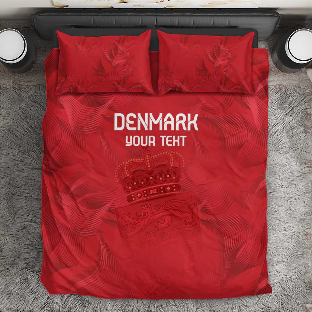 Red Denmark football bedding set with duvet and two shams, crown graphic and text