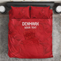 Red Denmark football bedding set with duvet and two shams, crown graphic and text
