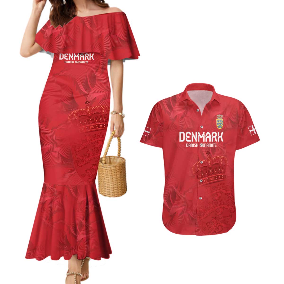 Custom Denmark Football Couples Matching Mermaid Dress and Hawaiian Shirt With Coat of Arm LT9 - Wonder Print Shop