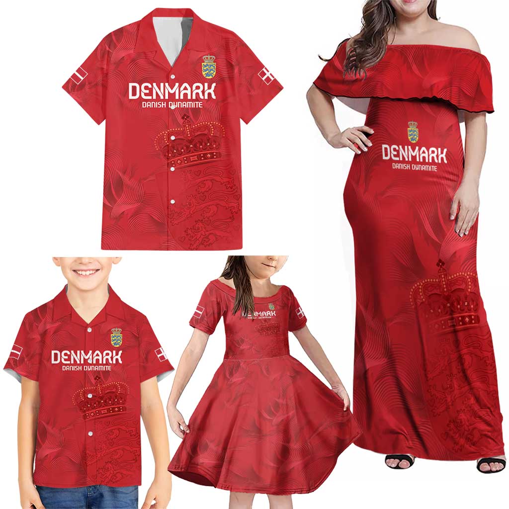 Custom Denmark Football Family Matching Off Shoulder Maxi Dress and Hawaiian Shirt With Coat of Arm LT9 - Wonder Print Shop