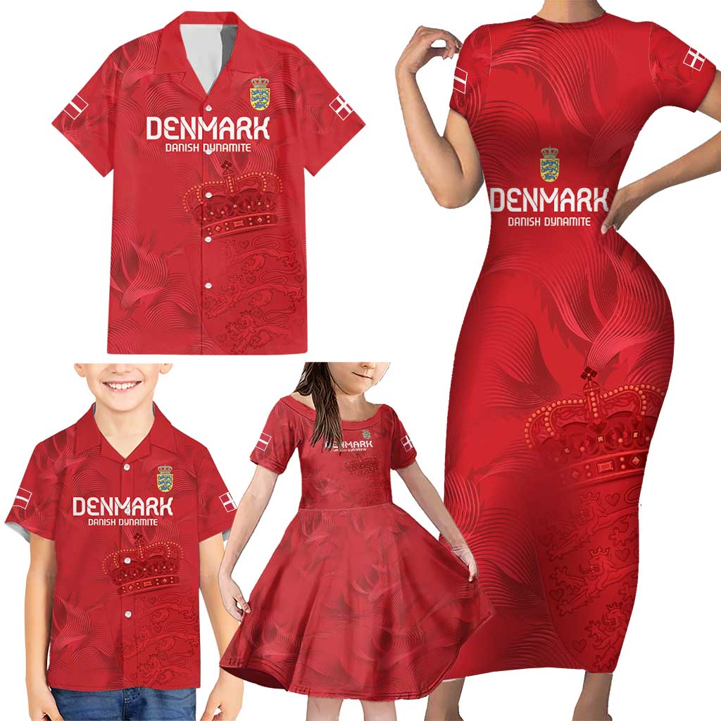 Custom Denmark Football Family Matching Short Sleeve Bodycon Dress and Hawaiian Shirt With Coat of Arm - Wonder Print Shop