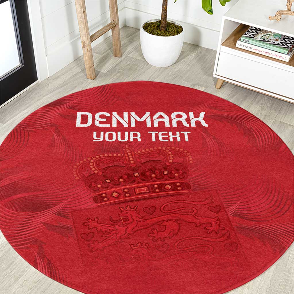 Red round carpet close-up with crest and "DENMARK YOUR TEXT" print