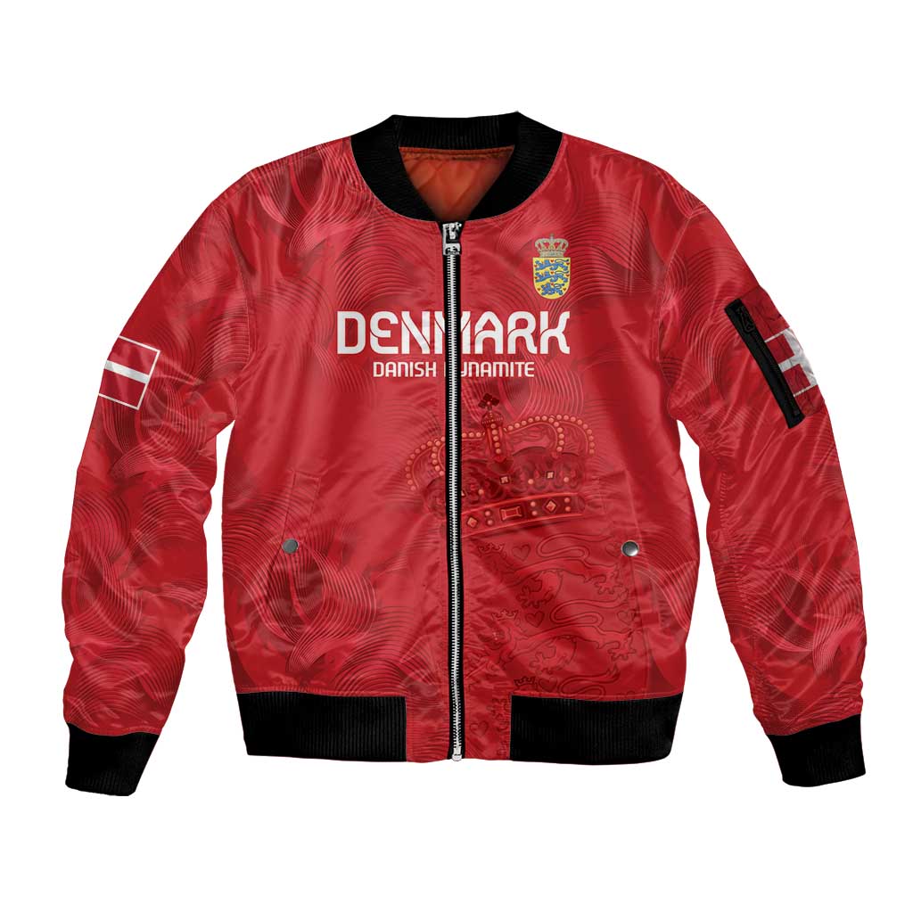 Custom Denmark Football Sleeve Zip Bomber Jacket With Coat of Arm