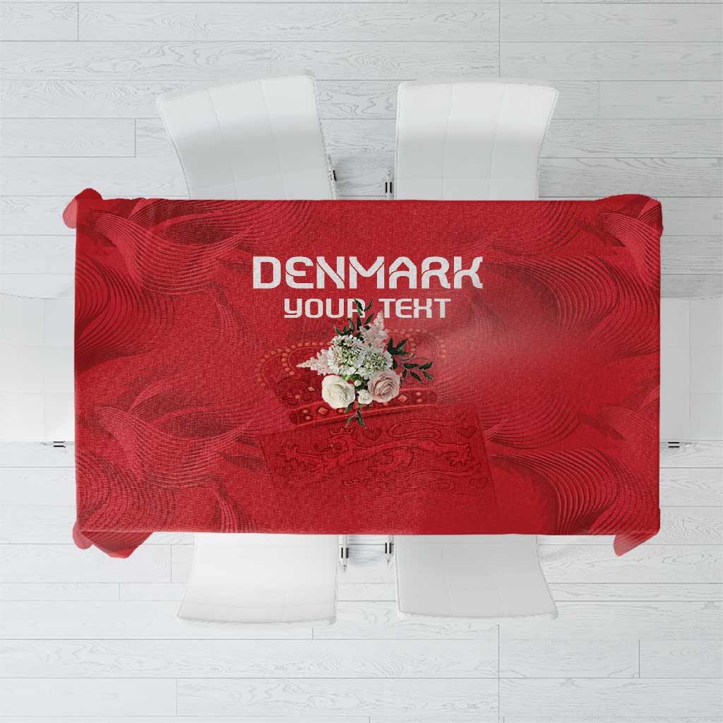 Red Denmark-themed football tablecloth with coat of arms and bold “DENMARK” design