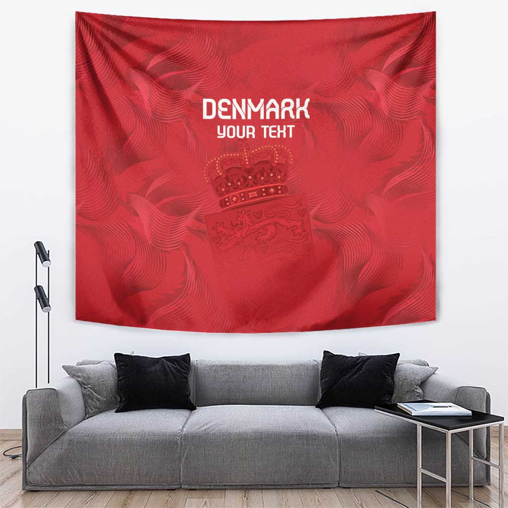 Red rectangular Denmark football tapestry with crest and 'Denmark' text, wall-hung