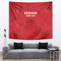 Red rectangular Denmark football tapestry with crest and 'Denmark' text, wall-hung