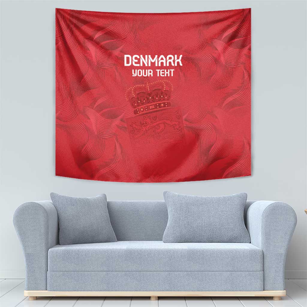 Red rectangular Denmark football tapestry with crest and 'Denmark' text, centered on wall
