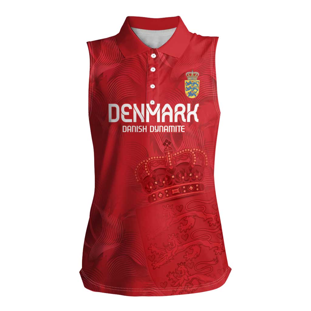 Custom Denmark Football Women Sleeveless Polo Shirt With Coat of Arm