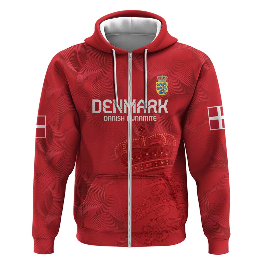 Custom Denmark Football Zip Hoodie With Coat of Arm