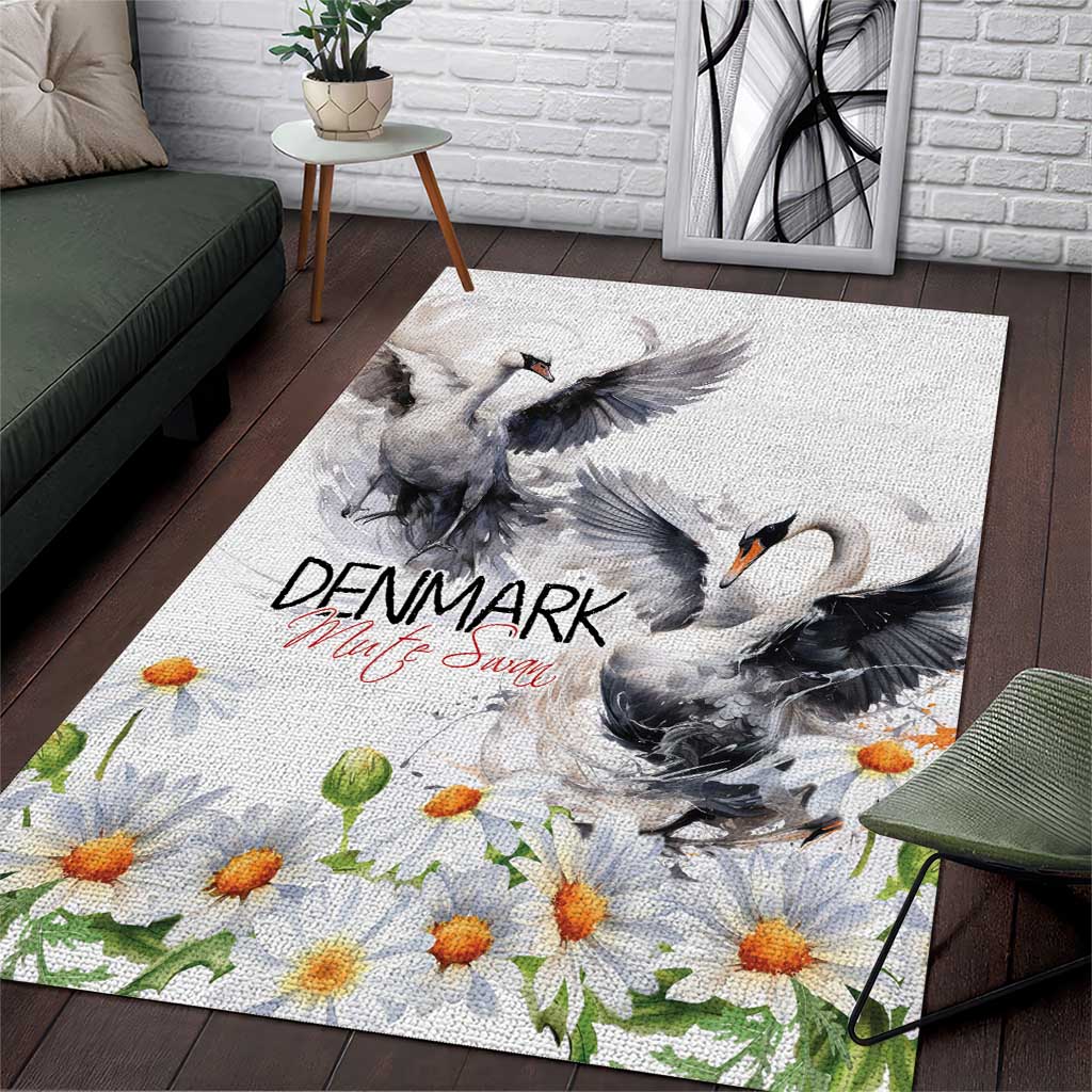 Denmark Mute Swan Area Rug With Chamomile Daisy Flowers LT9 - Wonder Print Shop