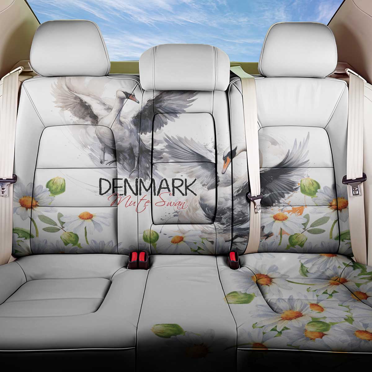 Denmark Mute Swan Back Car Seat Cover With Chamomile Daisy Flowers LT9 - Wonder Print Shop