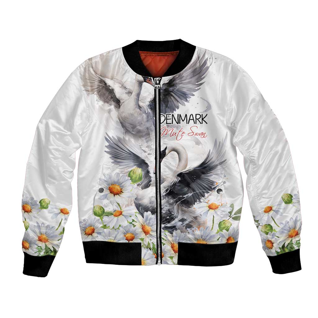 Denmark Mute Swan Bomber Jacket With Chamomile Daisy Flowers LT9 - Wonder Print Shop